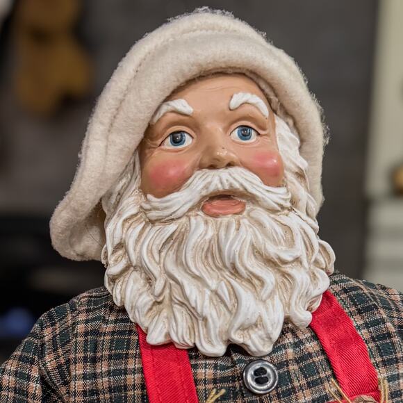 Vintage Fisherman Santa Tabletop Christmas Decor w/ Fish Rod and Net in Hand-19” - Picture 2 of 14